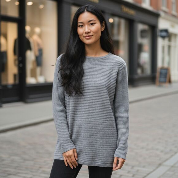 J. Jill Women's Grey knit long sleeve sweater size SP Petite mature tunic - Picture 1 of 10